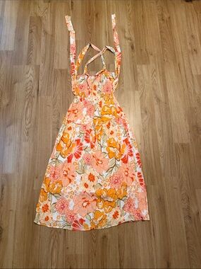 Girls' Floral Tie-Back Sundress in Orange & Pink